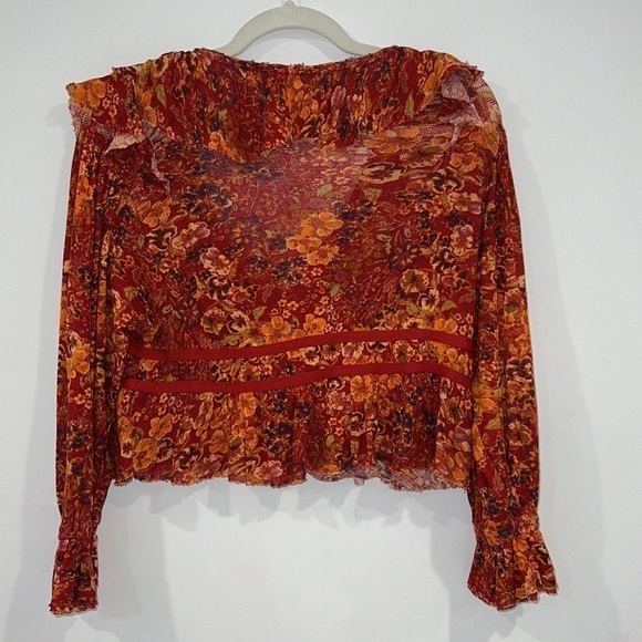 Free People Red Rudi Ruffle Long sleeves Bohemian top size Small - Picture 10 of 16
